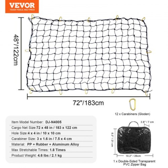 VEVOR  Δίχτυ Φορτίου Βαρέως Τύπου 7.2 x 10.8 για Φορτηγά  CDXLW7248INCDU0L0V0