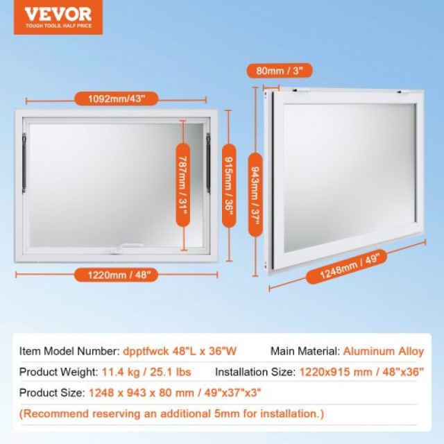 VEVOR  Παράθυρο Σερβιρίσματος 48x36 με Τέντα για Φορτηγό Φαγητού  WBLFWCK4836Y5FL9HV0