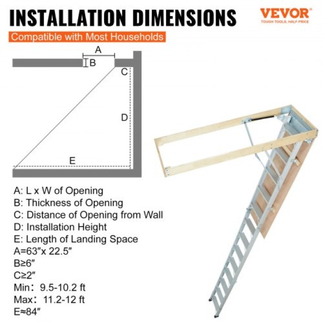 Πτυσσόμενη Σκάλα Σοφίτας VEVOR, 350lb, 22.5 x 63, Αλουμινίου, 9.5-12 Ύψος Οροφής  ZDKKSGLTLHJ3WVQM2V0
