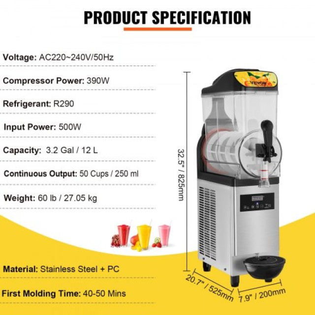 Επαγγελματική Μηχανή Γρανίτας VEVOR, 12L, 220V 550W, Ανοξείδωτη  JJKXRJHSGOC12VFHAV2