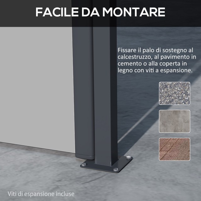 Outsunny  Πλευρική αναδιπλούμενη τέντα 400x180 cm με λαβή, από μέταλλο, αλουμίνιο και πολυεστέρα, ανοιχτό γκρι.  840-258V01LG