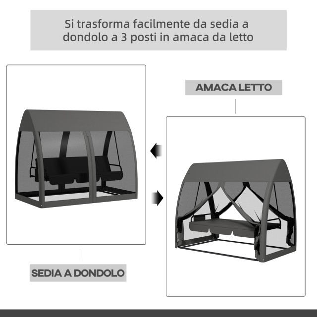 Outsunny Garden Swing 2 σε 1 Μετατρέψιμο σε κρεβάτι με μαξιλάρια και κουνουπιέρα, 240x140x197 cm, γκρι 84A-063V01CG