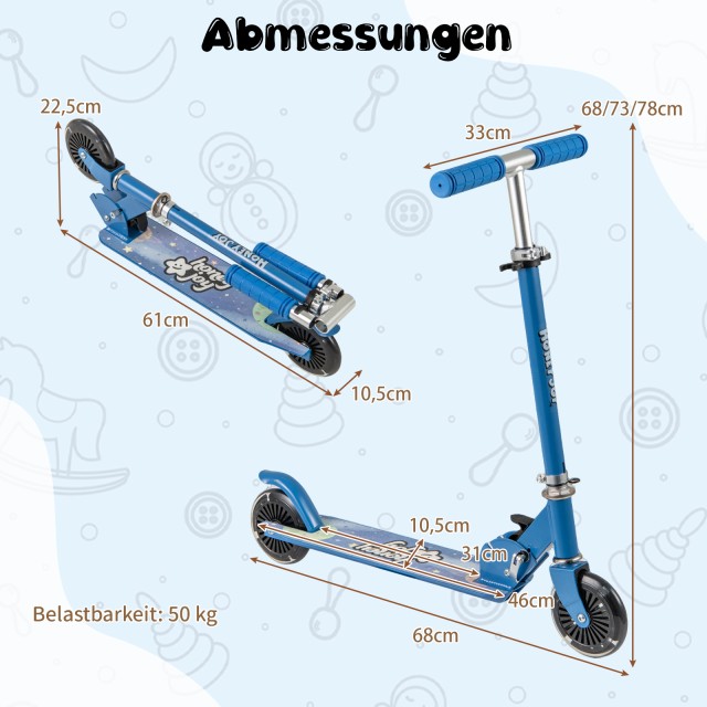 Costway  Πτυσσόμενο Παιδικό Πατίνι με LED Ρόδες και Ρυθμιζόμενο Τιμ...