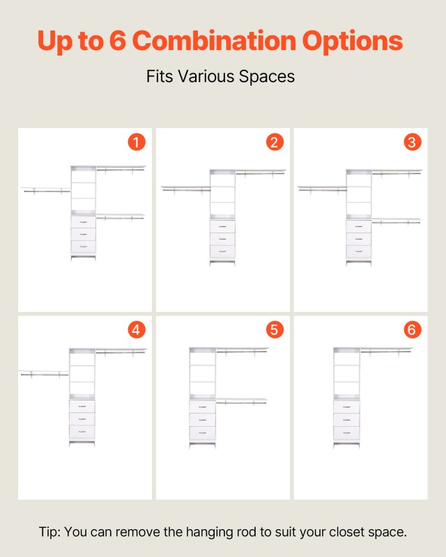 VEVOR Ρυθμιζόμενη Ξύλινη Ντουλάπα με 3 Συρτάρια, 95.7 x 16 x 75 in ...