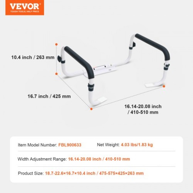 VEVOR Λαβές Ασφαλείας Τουαλέτας, 300LBS, Ρυθμιζόμενο Πλάτος, Εύκολη...