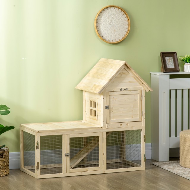 PawHut Indoor Spruce Hutch με αφαιρούμενο δίσκο, 3 πόρτες και εξωτερικό χώρο, 151,5x106x97 cm D51-358V00ND