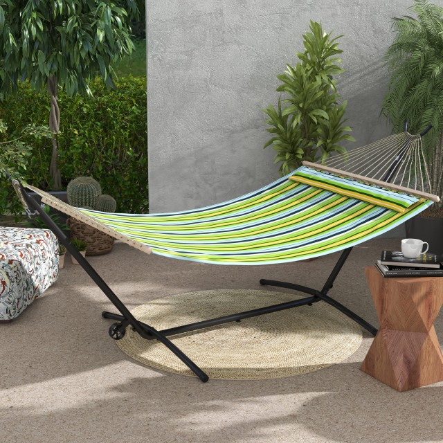 Βάση Outsunny Hammock 330 cm max με 6 τρύπες και ρόδες, Μεταλλικό, 290x120x115 cm, Μαύρο 84A-319V00BK