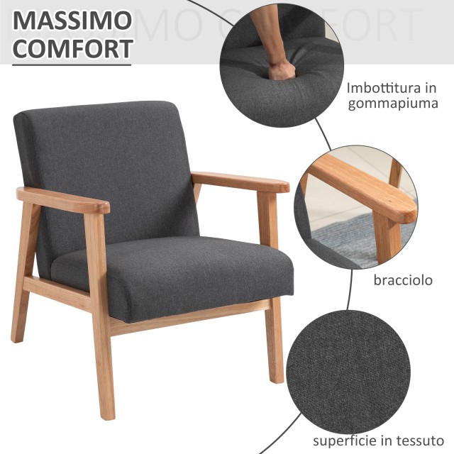 HOMCOM Πολυθρόνα για Σαλόνι Στυλ Vintage Επενδυμένη με Ξύλινα Μπράτ...