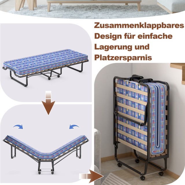 Costway  Πτυσσόμενο κρεβάτι επισκεπτών 80 x 200 cm με στρώμα αφρού ...