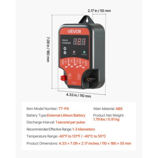 VEVOR Ηλεκτρικός Φράχτης 10kV 3J AC/DC 3Km JZLKOZ20J30JUZVKZ001V2