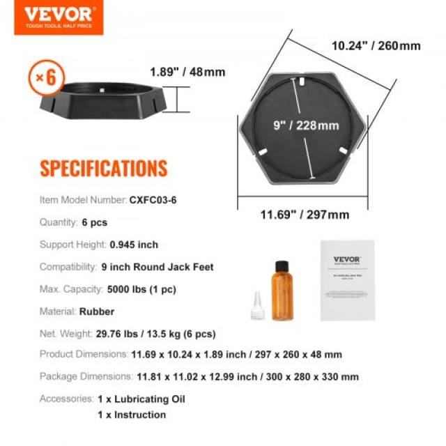 Σετ 6 Λαστιχένια Μαξιλάρια Ανύψωσης VEVOR 9 για Τροχόσπιτα  FXBDLJT2YC00W5PN1V0