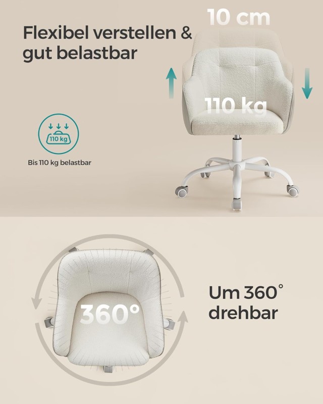 SONGMICS Περιστρεφόμενη Καρέκλα Γραφείου Cappuccino Beige με Sherpa Ύφασμα 60.8x58x86-96cm OBG019W01