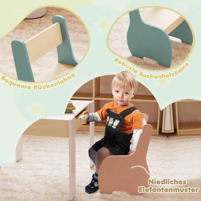 Costway Πολύχρωμη Ξύλινη Παιδική Καρεκλοτράπεζα με Αποσπώμενη Τσόχι...