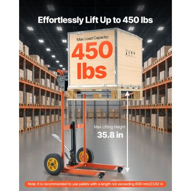 VEVOR Ανυψωτικός Χειροκίνητος Στοίβακας 450 lbs Καρότσι-Παλαντέζα 3...