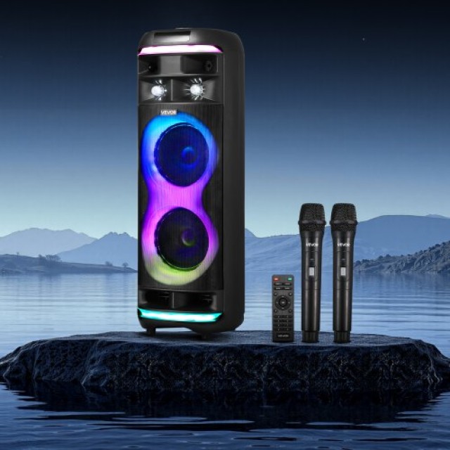 VEVOR Φορητό Καραόκε για Ενήλικες με LED Φώτα και Δύο Ασύρματα Μικρ...