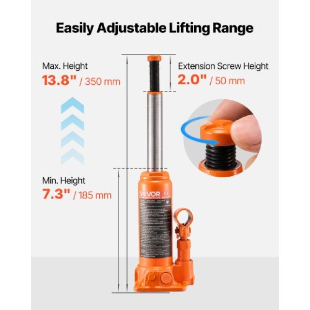 VEVOR Υδραυλικό Γρύλο Μπουκάλι Υψηλής Ανύψωσης 4 Τόνων για Αυτοκίνη...