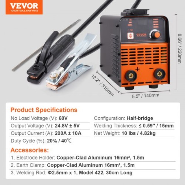 VEVOR  Ηλεκτροκόλληση ARC 220V 160A 2σε1 Lift TIG με Hot Start BHJBHSH200A0LS41BV2