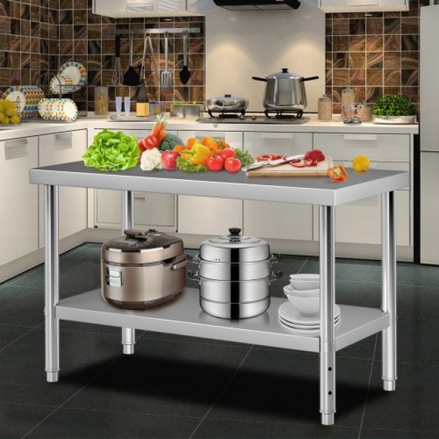 Τραπέζι Προετοιμασίας VEVOR Ανοξείδωτο 48x30x34, 550lbs, Ρυθμιζόμενο Ράφι  J48X30X34INCHVNM2V0