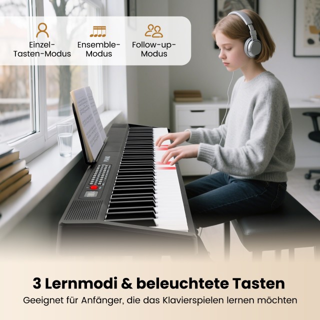 Costway Πτυσσόμενο Πιάνο 88 Πλήκτρων με Split-Λειτουργία και 3 Εκπα...