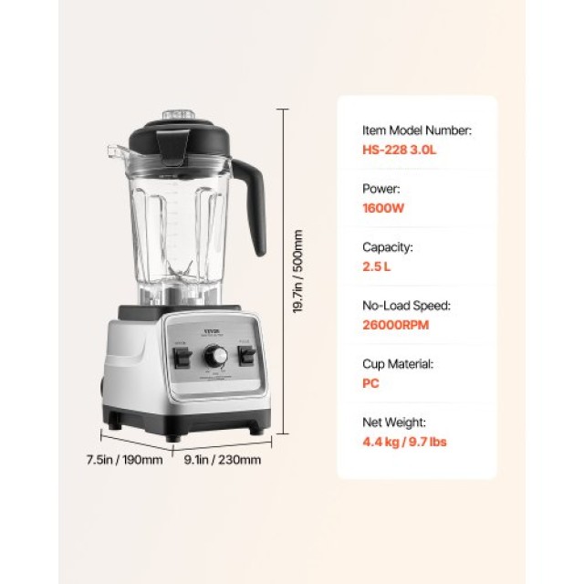 VEVOR Μπλέντερ 85 oz 1400W για Smoothies και Επεξεργασία Τροφίμων Κουζίνας BDJYZSBJBJ30V7WQXV2
