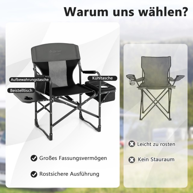 Costway Πτυσσόμενη Καρέκλα Camping με Πλαϊνό Τραπέζι, Ψυγείο & Τσάν...