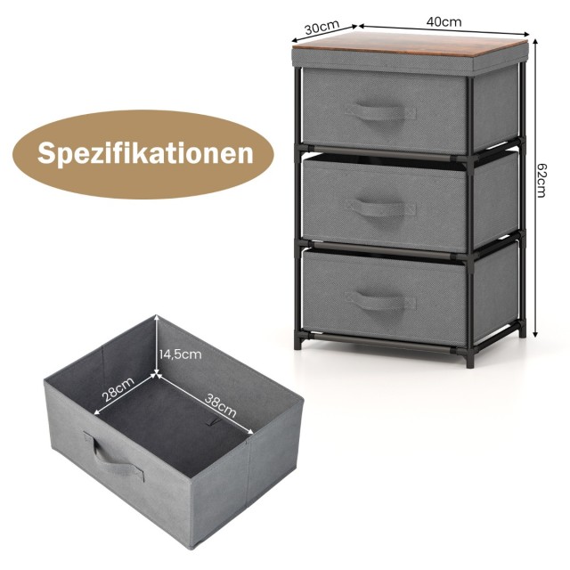 Costway Μονάδα Αποθήκευσης με 3 Συρτάρια για Οργάνωση Χώρου 40 x 30...