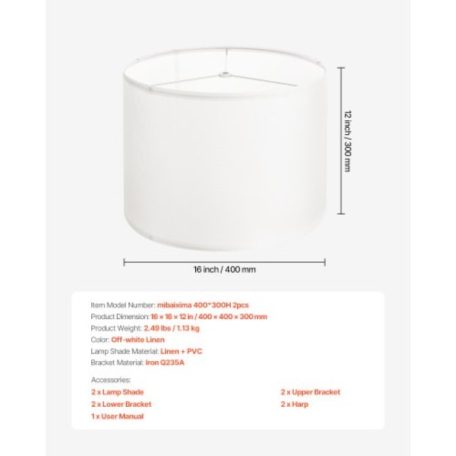 VEVOR Σετ 2 Καπέλων Λάμπας 16x16x12 εκ. με Harp (Λευκό) YZXDZ1612IN...
