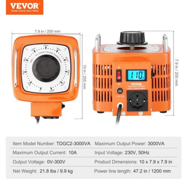VEVOR 3000VA Μετασχηματιστής Τάσης 10A 0-300V Ρυθμιστής LCD CE  KBBYQYJPS3004YRHCV2