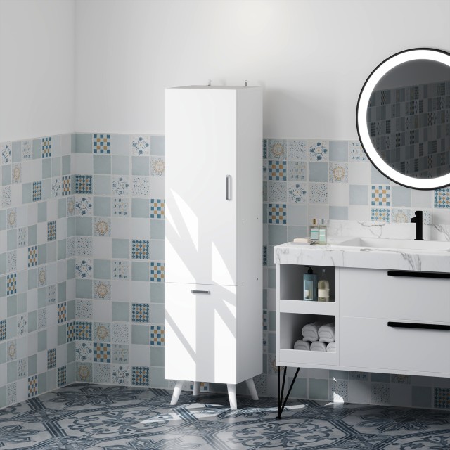 HOMCOM Λευκό Ξύλινο Ντουλάπι Μπάνιου 35x31.5x144 εκ. 834-817V00WT