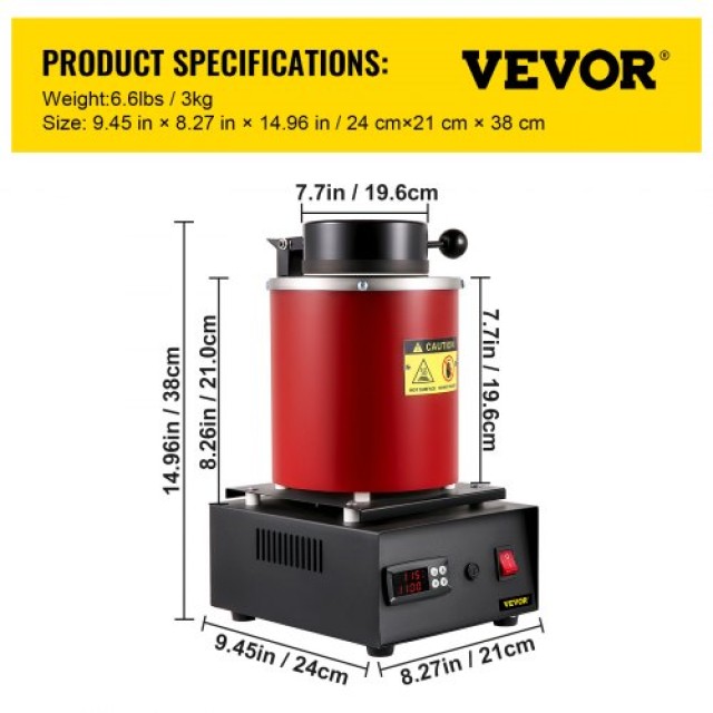 Ηλεκτρικός Κλίβανος Τήξης VEVOR 3KG για Χρυσό, Ασήμι, Χαλκό, Αλουμίνιο  RJLYCSTOC3KG-6M1GV2
