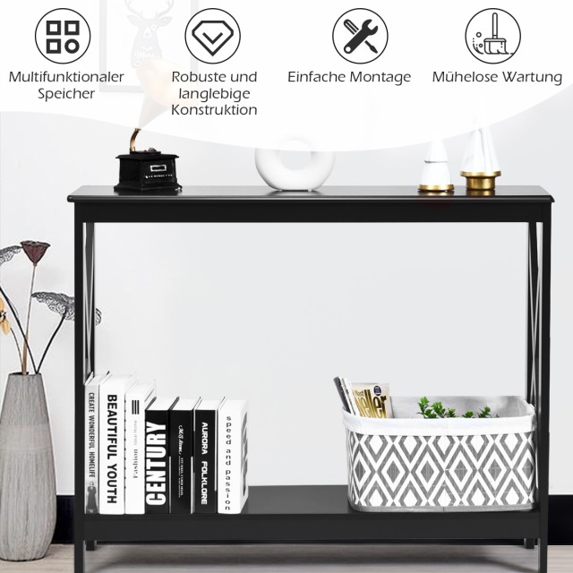 Costway Κομψό Μαύρο Κονσόλα Τραπέζι με 2 Ράφια HW65761BK