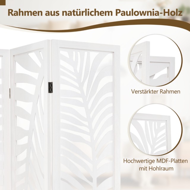 Costway 3-Πάνελ Διαχωριστικό με Φυσικό Ξύλινο Πλαίσιο Paulownia 121...