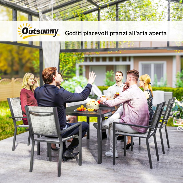 Outsunny Σετ Κήπου 7 Τεμαχίων από Ατσάλι με Ορθογώνιο Τραπέζι και 6...