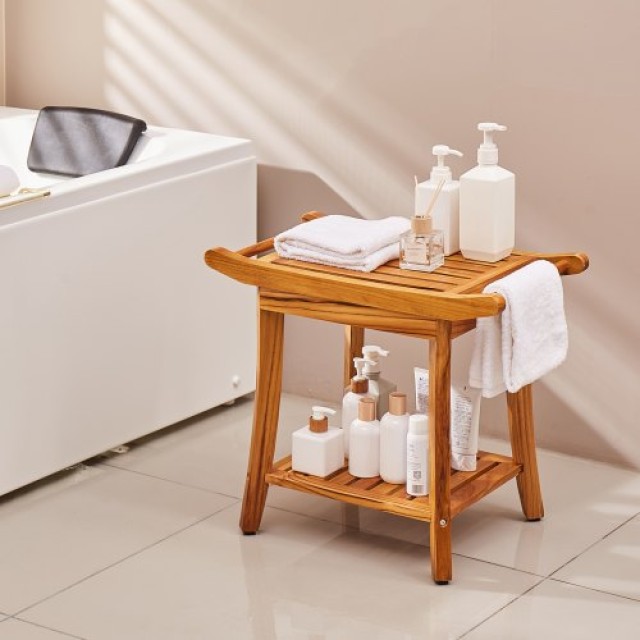 Ξύλινος Πάγκος Ντους VEVOR 56x37x47 εκ. για Μπάνιο  ZYSCWDYMCWDHER4...