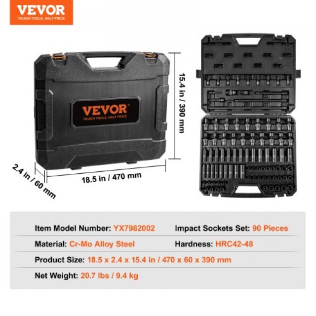 Σετ Καρυδάκια VEVOR 3/8 90 Τεμ. SAE & Μetric με Θήκη Αποθήκευσης  CJ38SAECRMO90NGRCV0