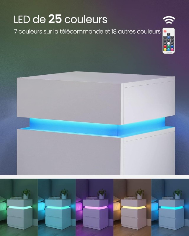 Κομοδίνο με LED και 3 Συρτάρια 35 x 40 x 55cm Λευκό VASAGLE LET630T10V1