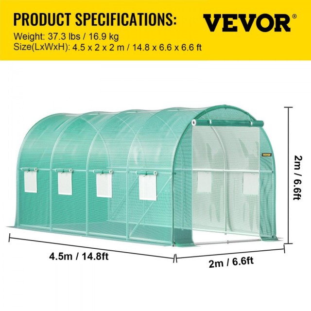 Garden Tunnel Θερμοκηπίου Ατσάλινο Πλαίσιο με 8 Παράθυρα  4,5 x 2 x...