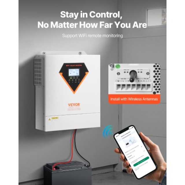 VEVOR Υβριδικός Ηλιακός Αντιστροφέας 3500W 220/230V WiFi 100A MPPT Ελεγκτής LWGPNKYTJ230DIY24V7
