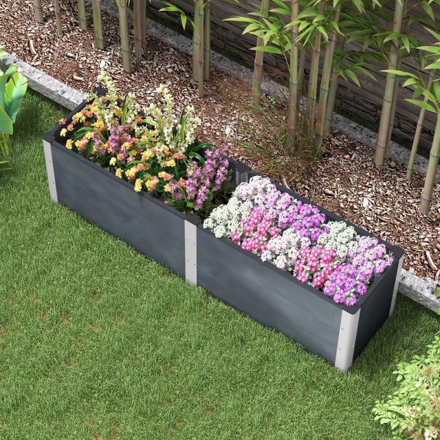 Outsunny Garden Planter με ανοιχτό πάτο από σύνθετο ξύλο και αλουμίνιο, 200x50x56 cm, γκρι 84H-096V00GY
