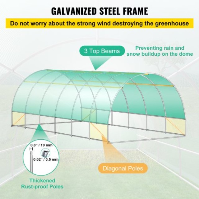 VEVOR  Φυτώριο Σήραγγας 20x10x7 ft, Γαλβανισμένος Χάλυβας, 2 Πόρτες, 12 Παράθυρα, Πράσινο  YDSDWS20107FTIA39V0