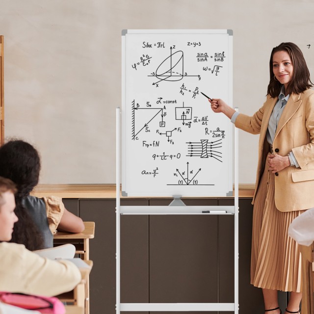 Costway Διπλής Όψης Πίνακας Whiteboard με Ρυθμιζόμενο Ύψος και Αξεσουάρ CB10563WH