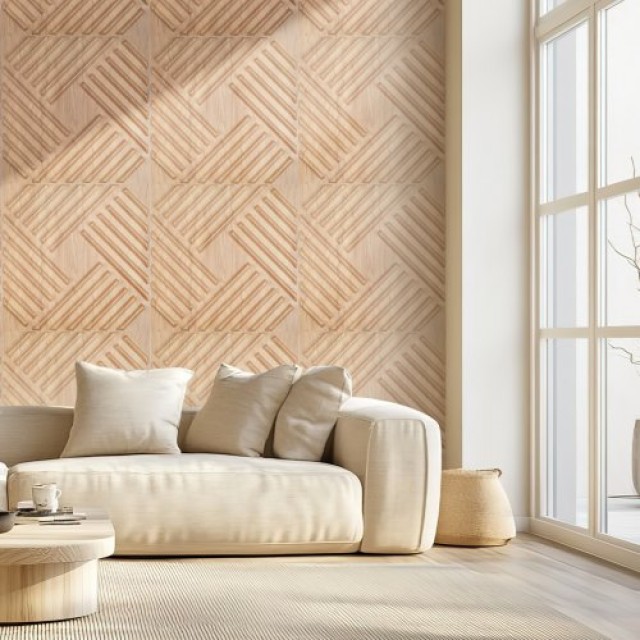 VEVOR 3D Πάνελ Τοίχου 12τμχ 50x50εκ PVC 3τ.μ. Κάλυψη Ανοιχτό Ξύλο PVC3DQBXDYSJPJ7GEV0