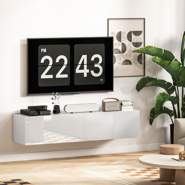 HOMCOM Κινητή Βάση TV με 2 Ντουλάπια για Οθόνες 45-65, 140x33x29.8 ...