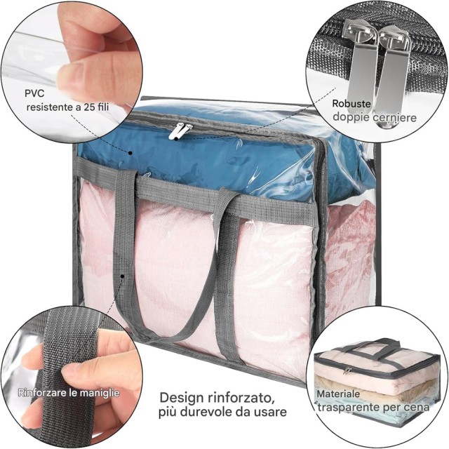 BAKAJI Σετ 4 Διαφανείς Σάκοι PVC 45x38x23 εκ. με Φερμουάρ και Ενισχ...