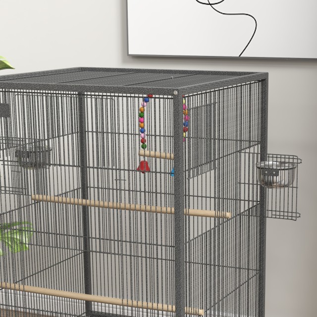 PawHut Bird Cage από ατσάλι και PP με 5 πόρτες, 2 κούρνιες και αφαιρούμενο δίσκο, 48x46x74 cm, γκρι D10-092V00CG