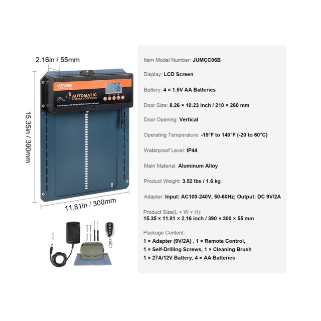 Αυτόματη Πόρτα για Κοτέτσι 390 x 300 x 50 mm VEVOR JSKMQZSHGSKDCF5OPV2
