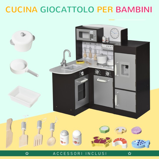 HOMCOM Wooden Play Kitchen for Children Et? 3+ - Μαύρο 350-079