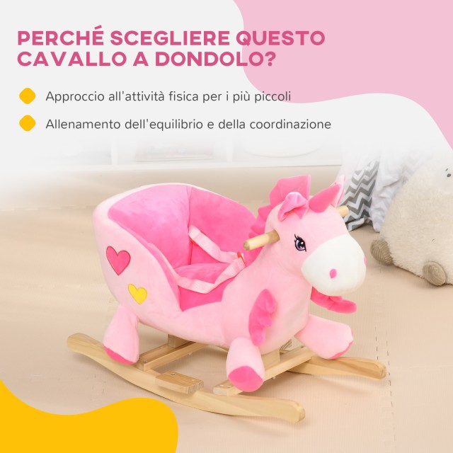 HOMCOM Unicorn Rocking Horse με 32 τραγούδια, ξύλινη βάση και ζώνη ...