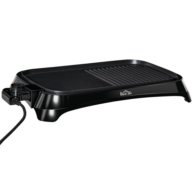 Αντικολλητική ηλεκτρική σχάρα HOMCOM 1600W με 2 πλάκες 40.6 x25.2 cm θερμοκρασία 90-200° και δίσκο γράσου 800-109V90