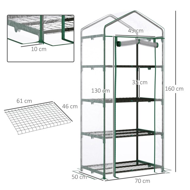 Outsunny Compact Μπαλκόνι Θερμοκήπιο με 4 Ράφια και Διαφανές Κάλυμμα PVC, 70x50x160cm 845-228V03